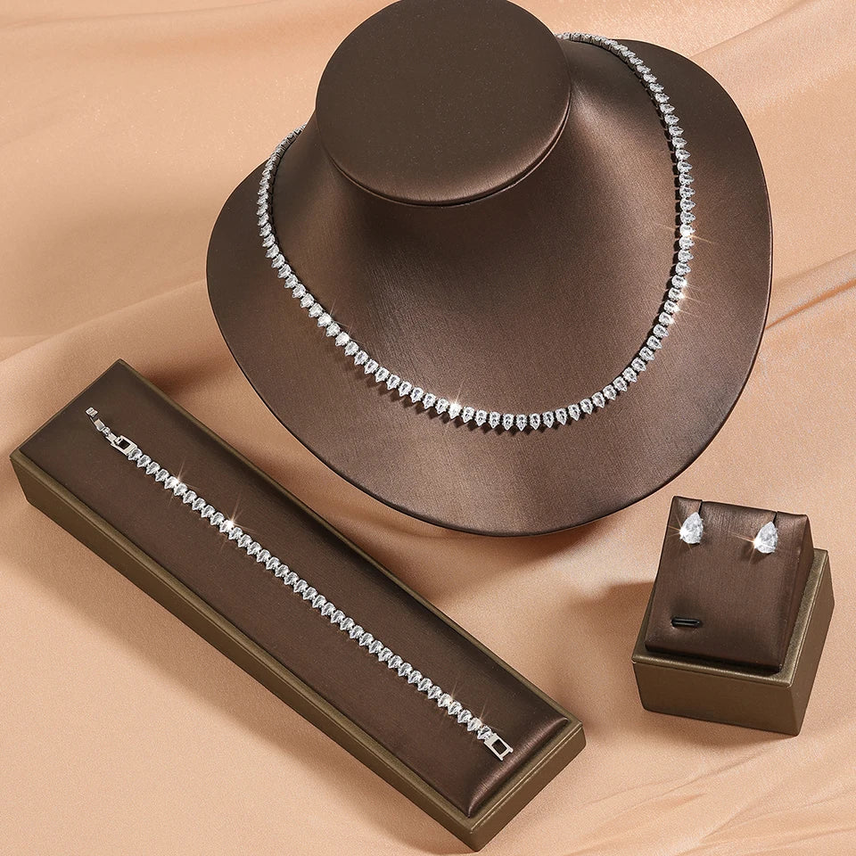 Cubic Zirconia Bridal Jewelry Set – Necklace, Earrings & Bracelet for Women