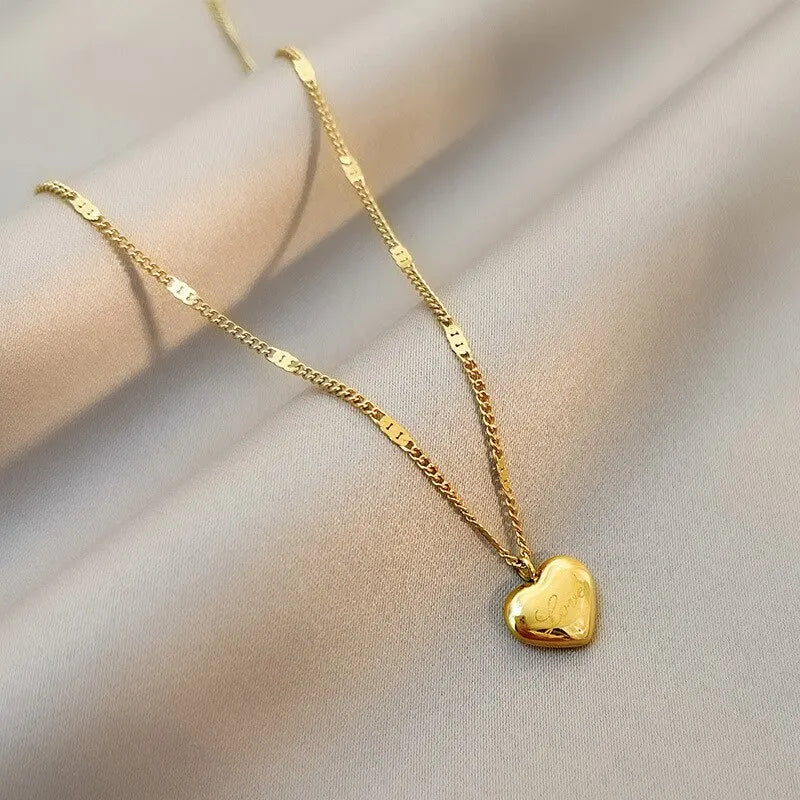 Gold Color Heart Pendant Necklace for Women – Simple Zinc Alloy Collarbone Chain