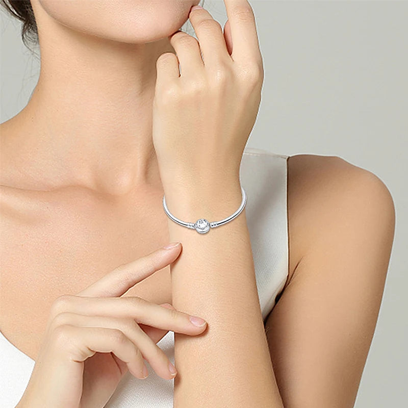 925 Sterling Silver Disney Snake Chain Bracelet for Women with Zircon