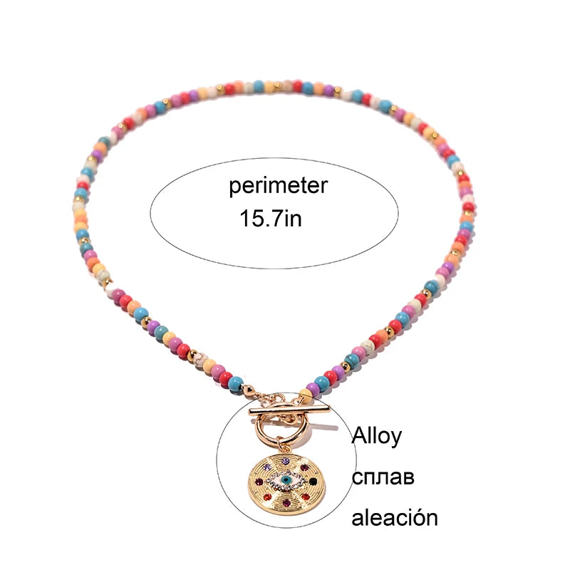 4mm Colorful Stone Choker Necklace for Women – Round Pendant Zinc Alloy Jewelry