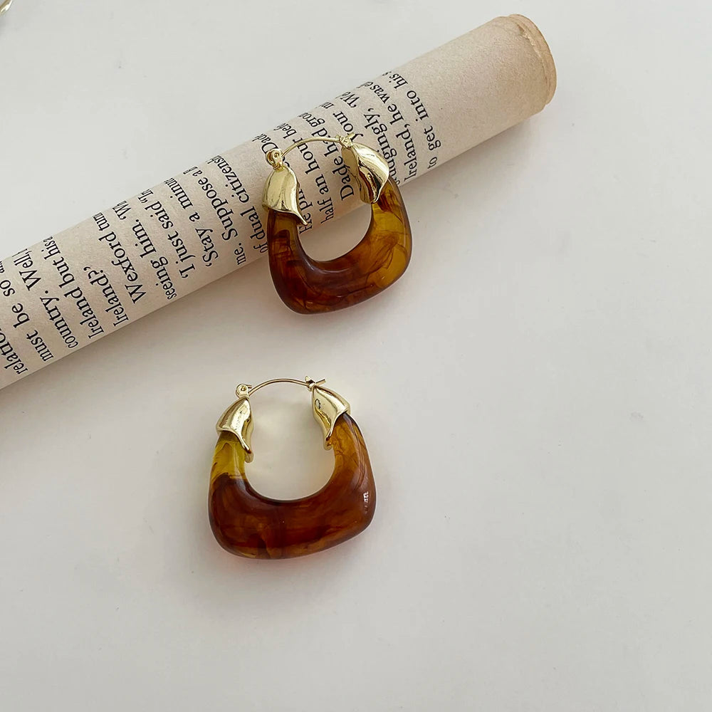 Vintage U-Shaped Hoop Earrings for Women – Copper Alloy Drip Oil Design