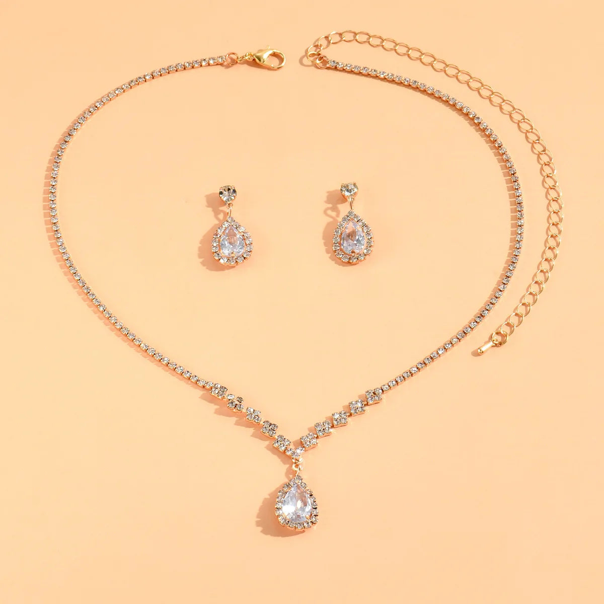 Water Drop Necklace & Earring Set for Women – Copper Alloy Wedding Party Jewelry