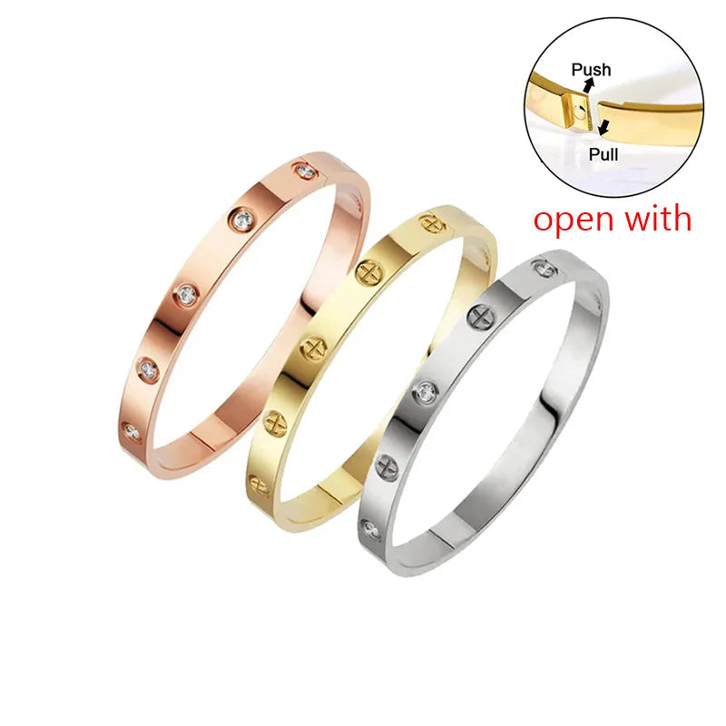 Gold Zircon Cross Nail Bangle Bracelet for Women – Stainless Steel