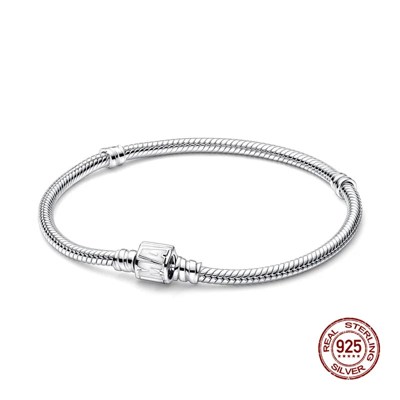 925 Sterling Silver Disney Snake Chain Bracelet for Women with Zircon
