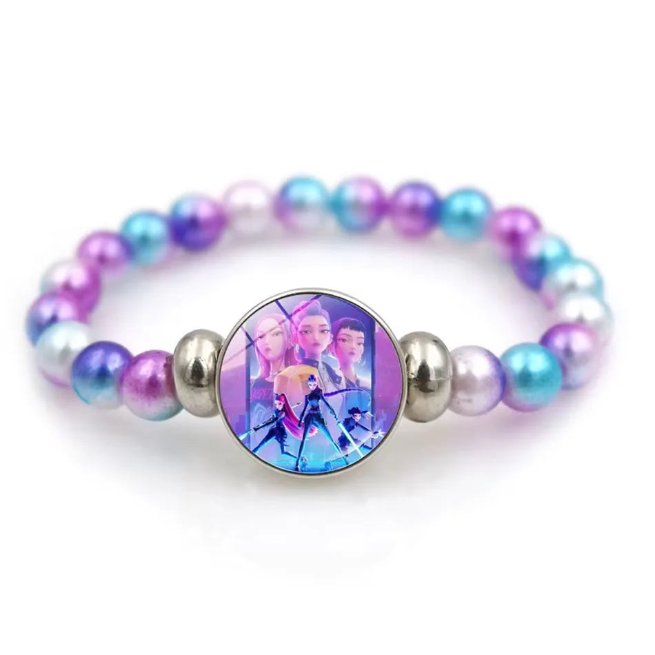 Demon Hunters Cartoon Beaded Bracelet for Girls – Cute Kids Jewelry Gift