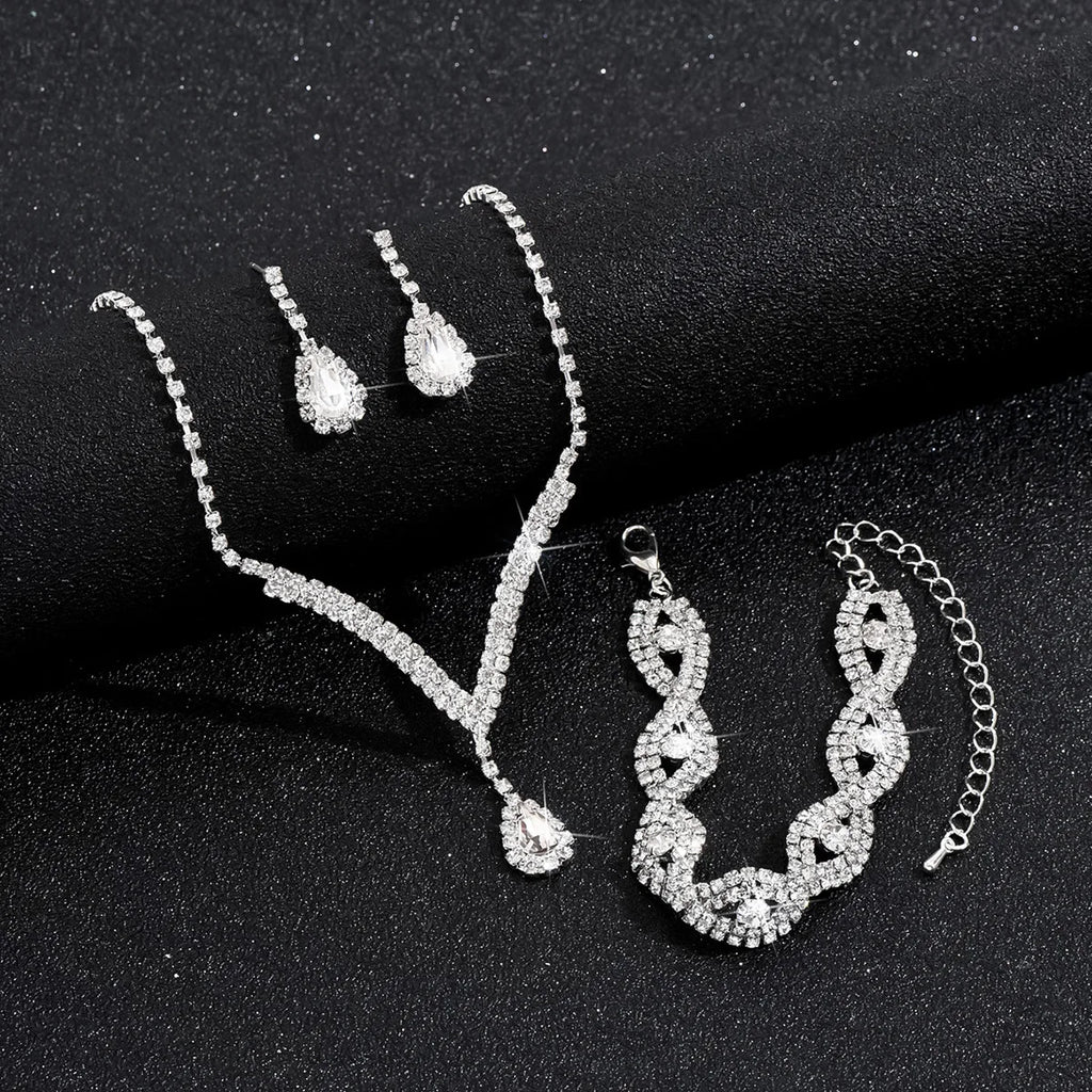 Black Water Drop Rhinestone Jewelry Set – V Necklace & Earrings for Women
