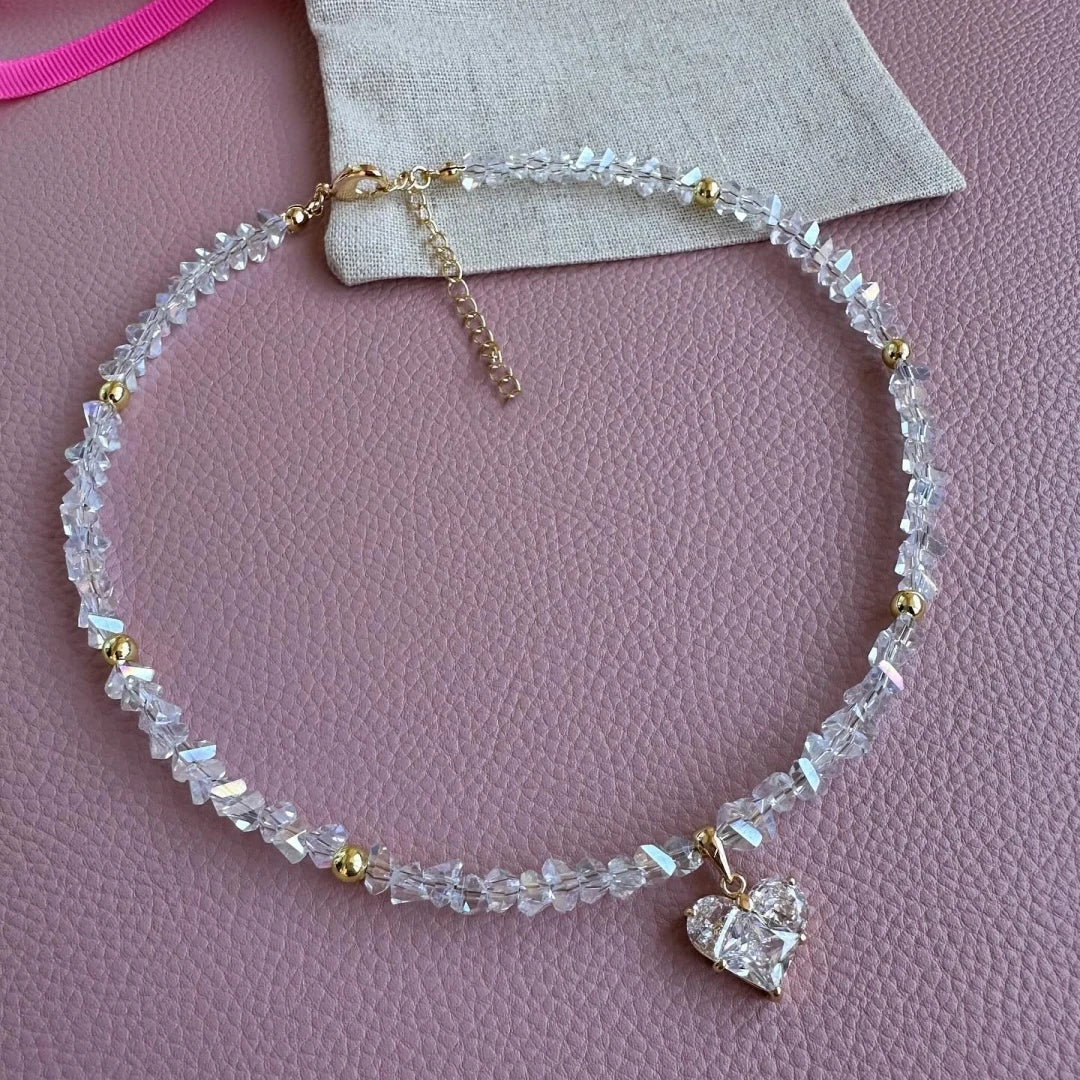 Vintage Zircon Heart Pendant Necklace for Women – Bohemian Crystal Chain Jewelry