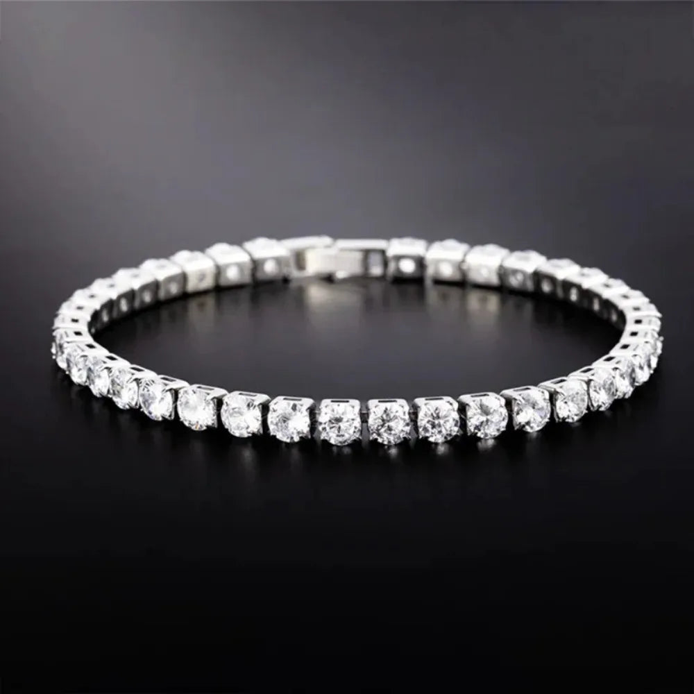 Iced Out Tennis Chain Bracelet – Silver Color Link Bracelet for Men & Women