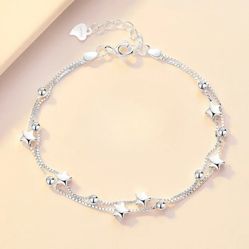925 Sterling Silver Heart Necklace & Bracelet Set for Women – Crystal Party Jewelry