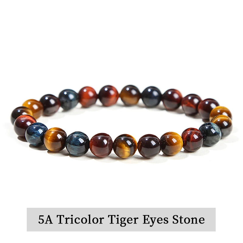 Natural Stone Beaded Bracelet – Amethyst, Tiger Eye, Quartz & Agate Strand