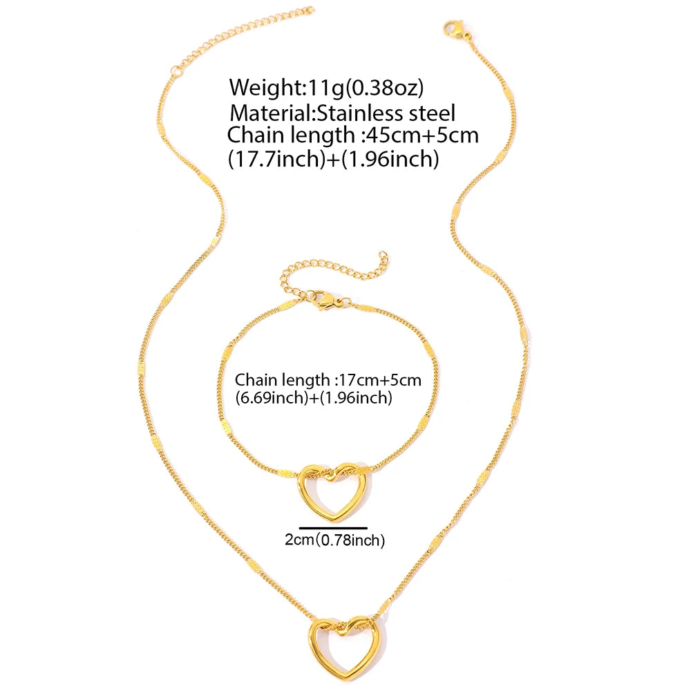 Stainless Steel Twisted Heart Jewelry Set – Necklace, Earrings & Bracelet for Women