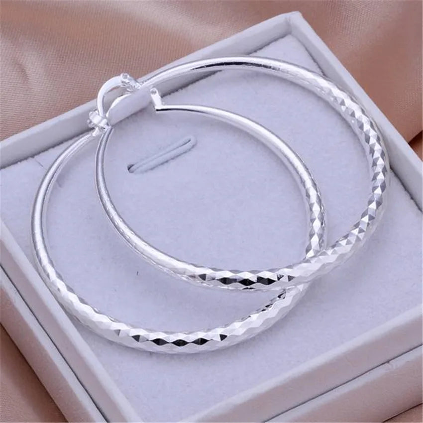 925 Sterling Silver Circle Hoop Earrings for Women – 5CM Trendy Jewelry