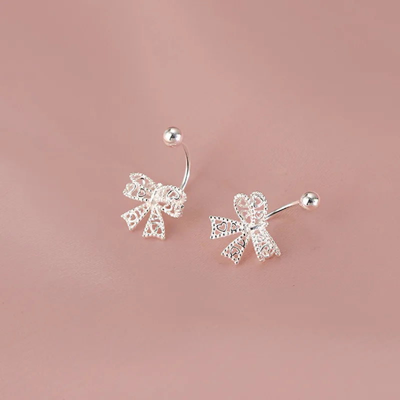 925 Sterling Silver Lace Heart Bow Stud Earrings for Women – Romantic Jewelry