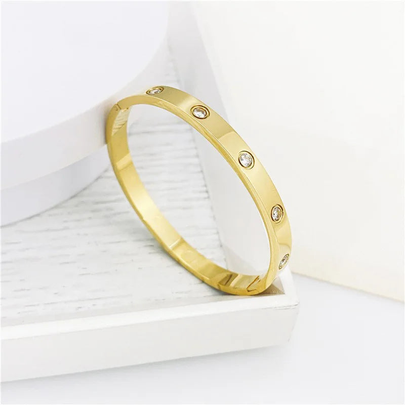 Gold Zircon Cross Nail Bangle Bracelet for Women – Stainless Steel