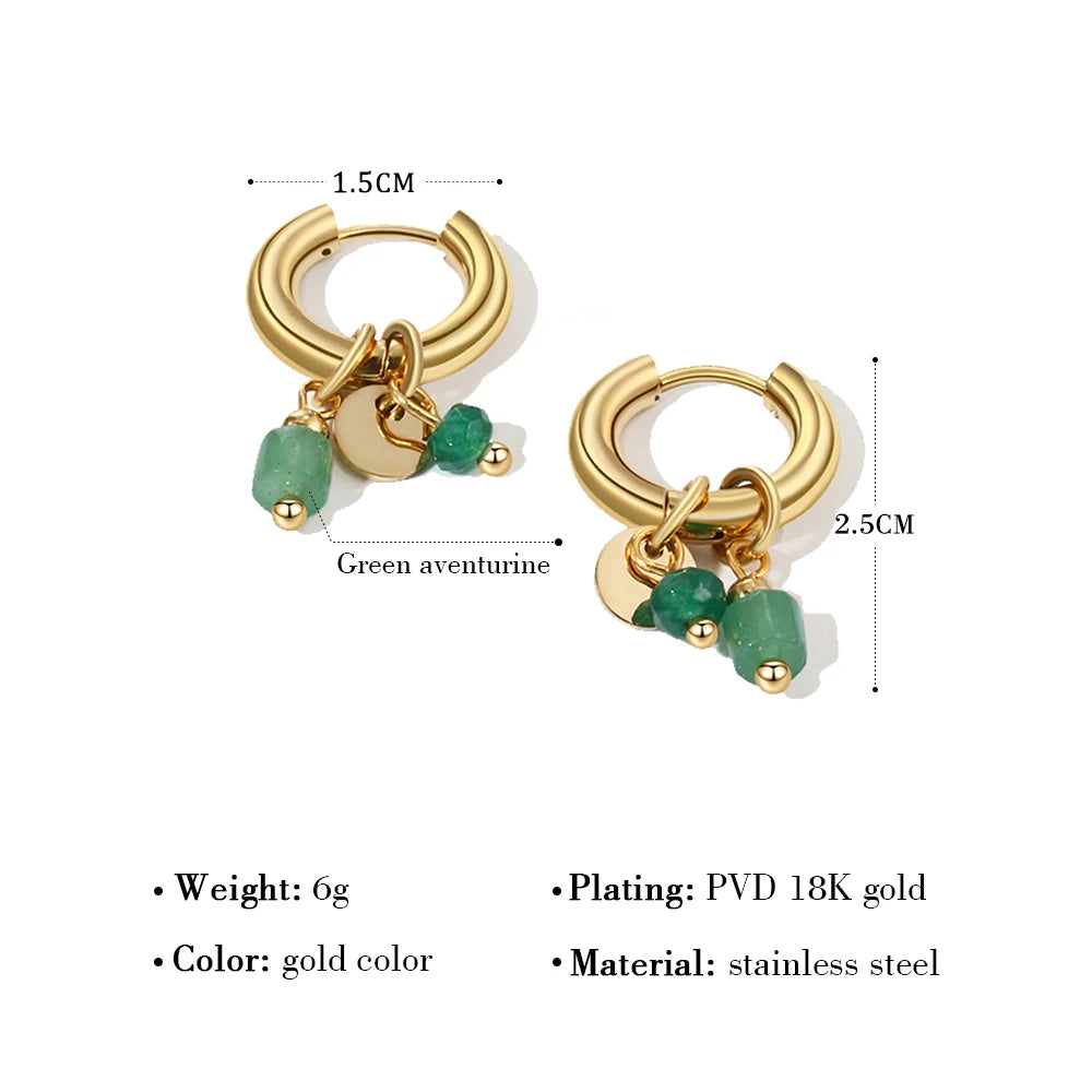 18K Gold Plated Stainless Steel Hoop Earrings – Green Stone Charm Jewelry for Women
