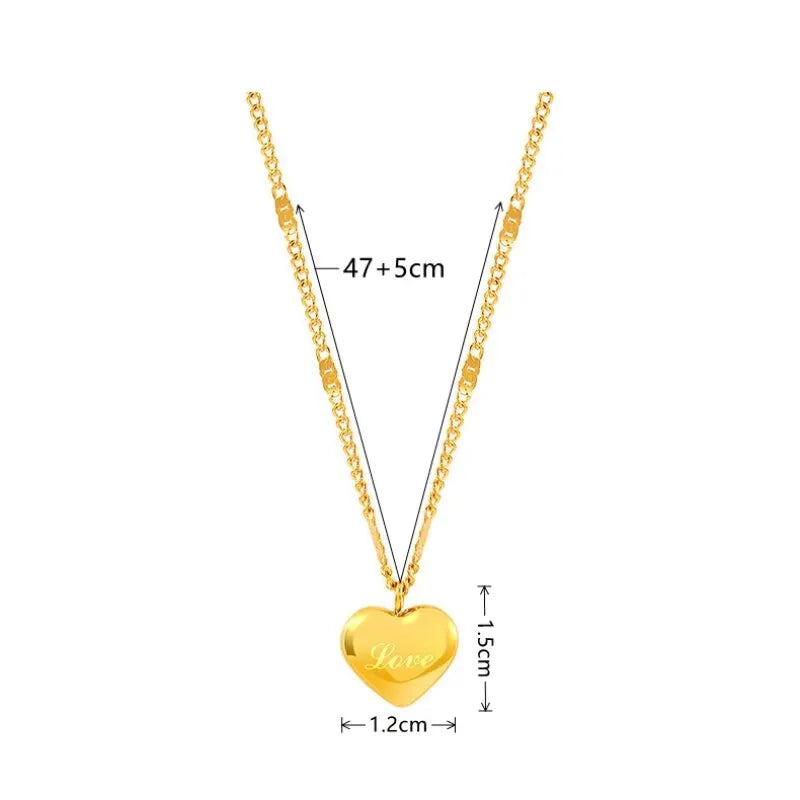 Gold Color Heart Pendant Necklace for Women – Simple Zinc Alloy Collarbone Chain