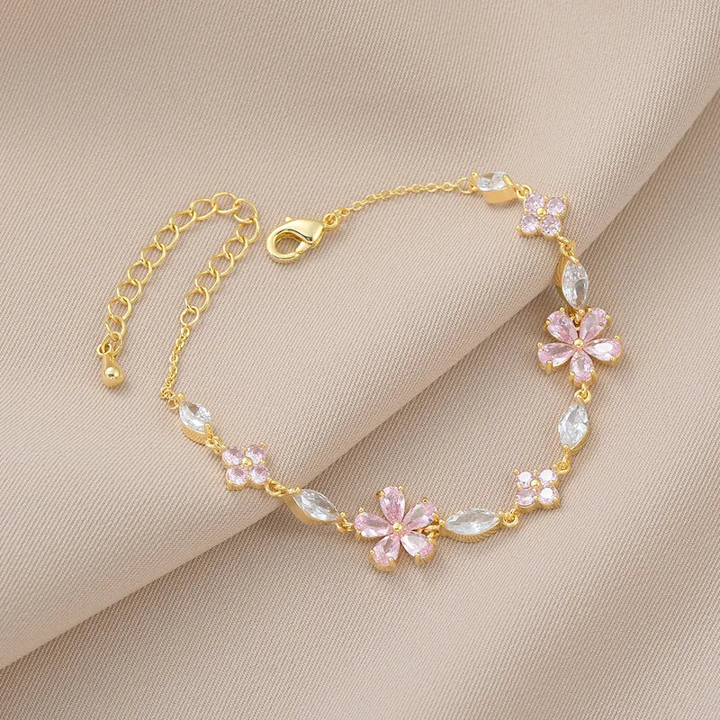 Colorful Zircon Flower Adjustable Bracelet for Women – Gold Color Chain