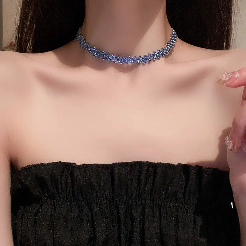 Shiny Rhinestone Choker Necklace for Women – Geometric Crystal Party Jewelry