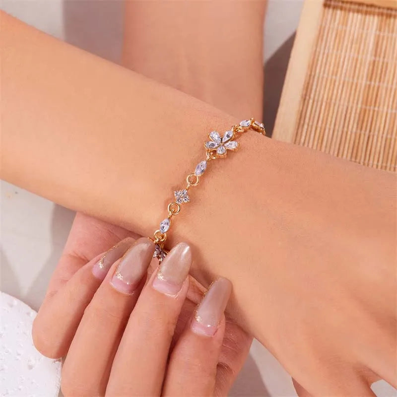 Colorful Zircon Flower Adjustable Bracelet for Women – Gold Color Chain