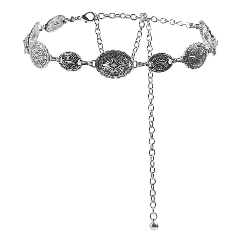 Retro Metal Waist Chain Belt for Women – Decorative Circle Carved Chain Accessory