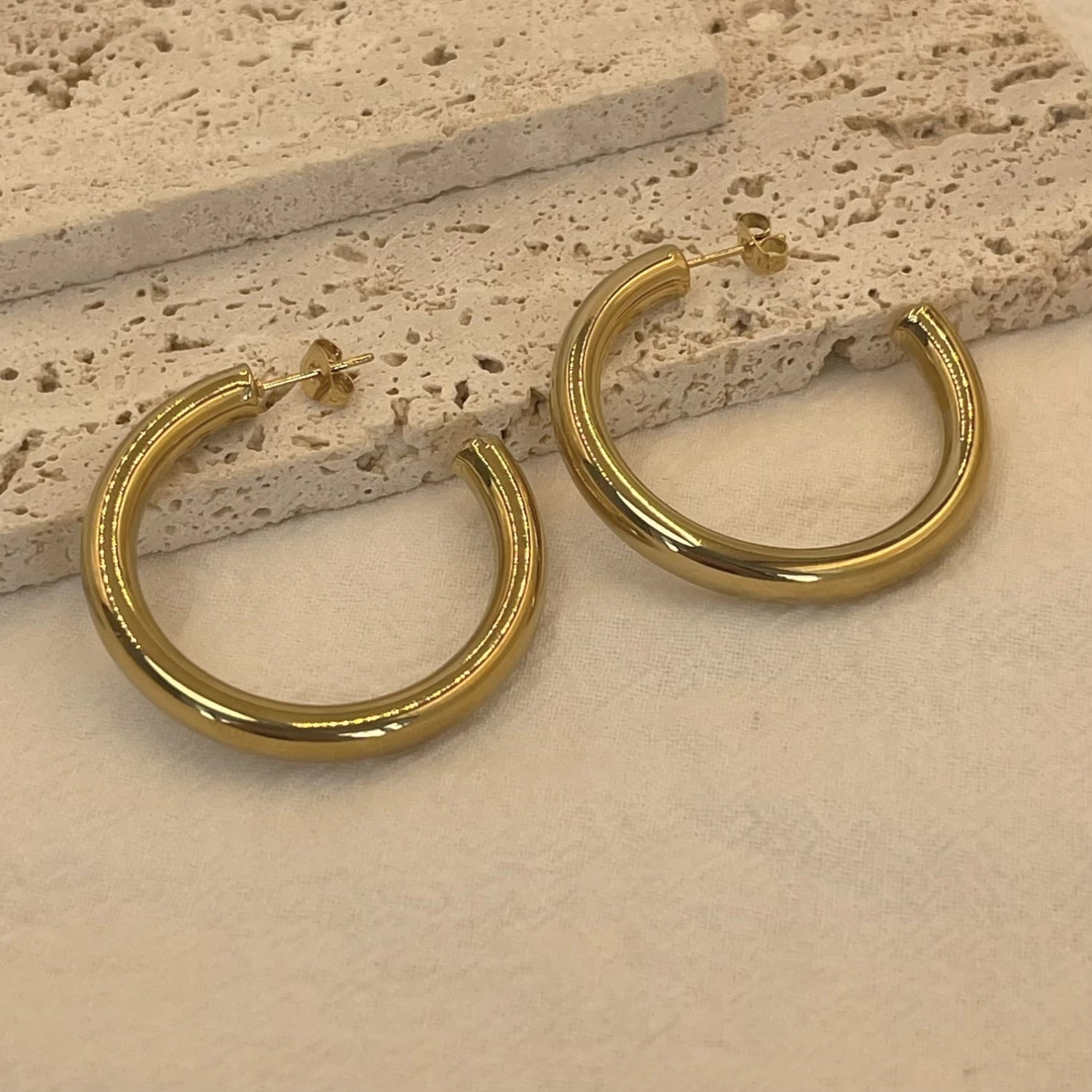 30/40/50MM Stainless Steel Hoop Earrings for Women – Gold Color Large Hoops