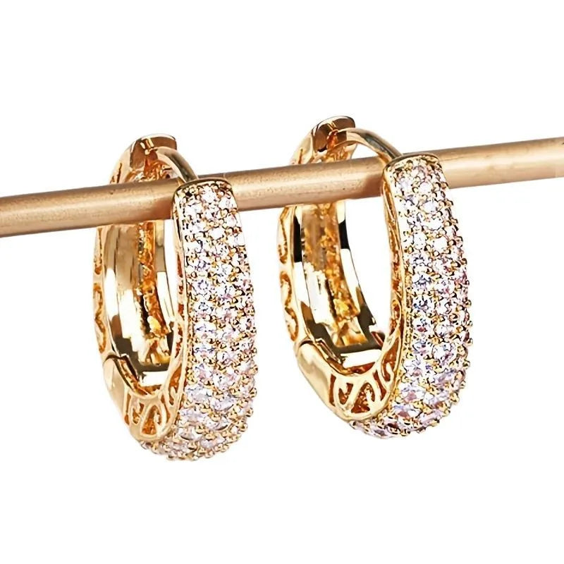 Hollow Gold Color Hoop Earrings for Women – CZ Stone Circle Jewelry
