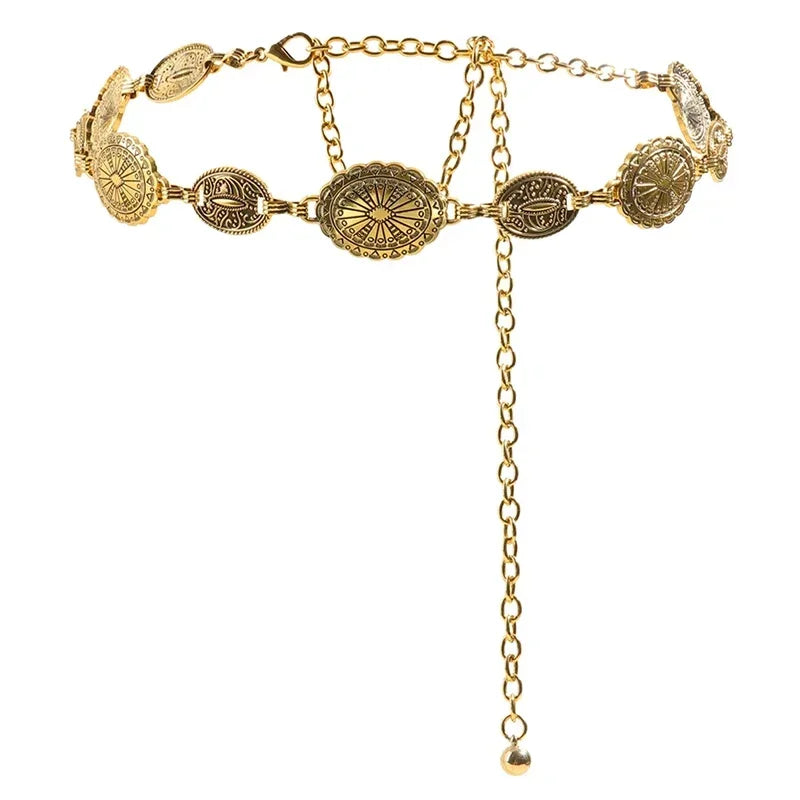 Retro Metal Waist Chain Belt for Women – Decorative Circle Carved Chain Accessory