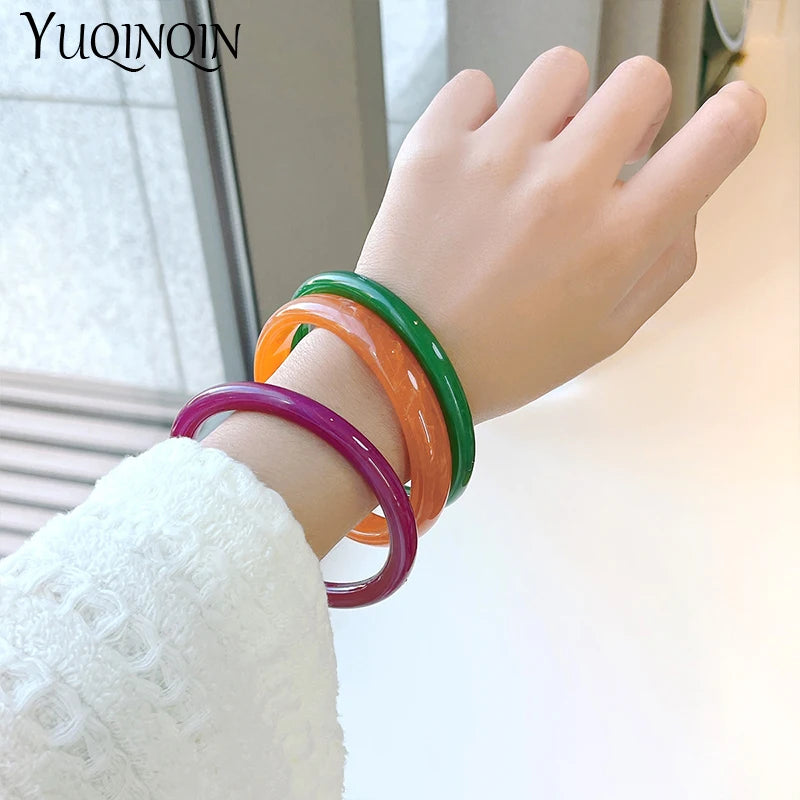 3pcs Vintage Resin Acrylic Bangle Bracelet Set for Women – Round Cuff Style