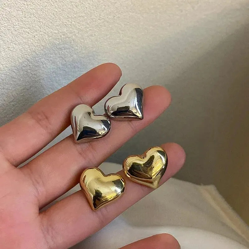 Dainty Heart Stud Earrings for Women – Gold & Silver Color Zinc Alloy Jewelry