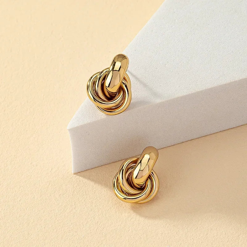 Gold & Silver Knot Stud Earrings for Women – Trendy Geometric Twist Design