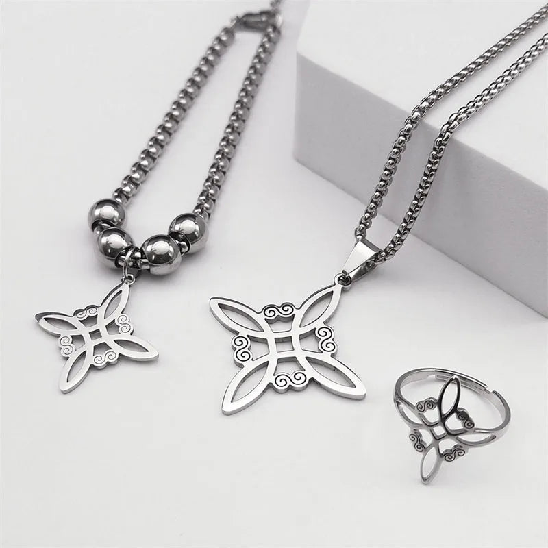 Stainless Steel Celtic Knot Jewelry Set – Necklace, Earrings, Bracelet & Ring