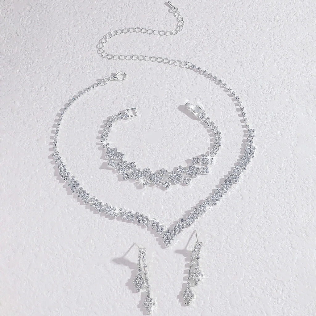 Silver Plated Rhinestone Tassel Jewelry Set – Necklace & Earrings for Women