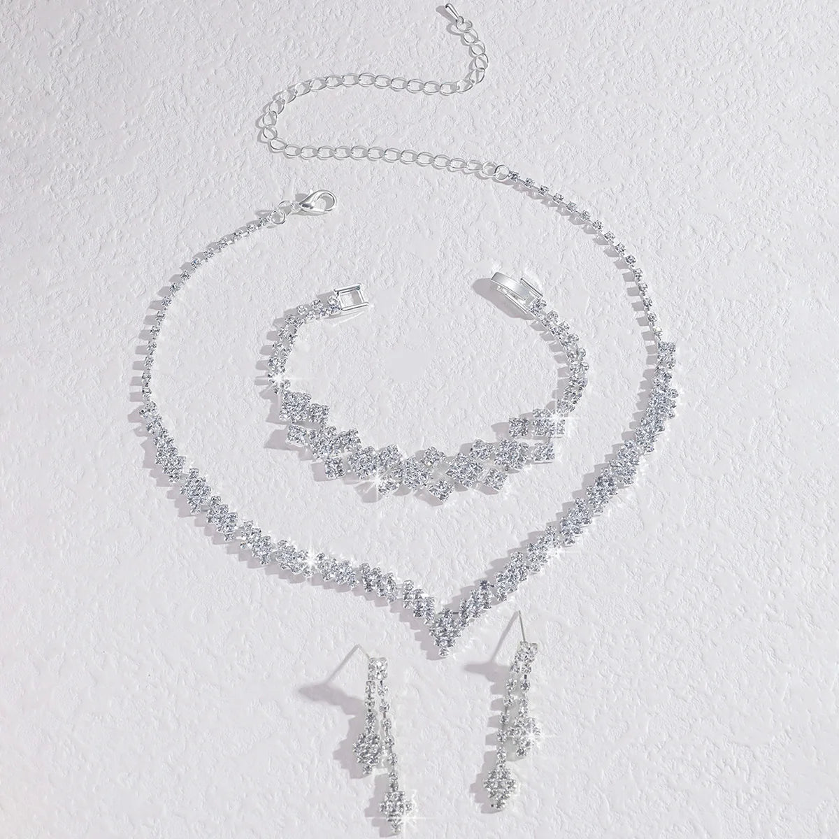 Silver Plated Rhinestone Tassel Jewelry Set – Necklace & Earrings for Women