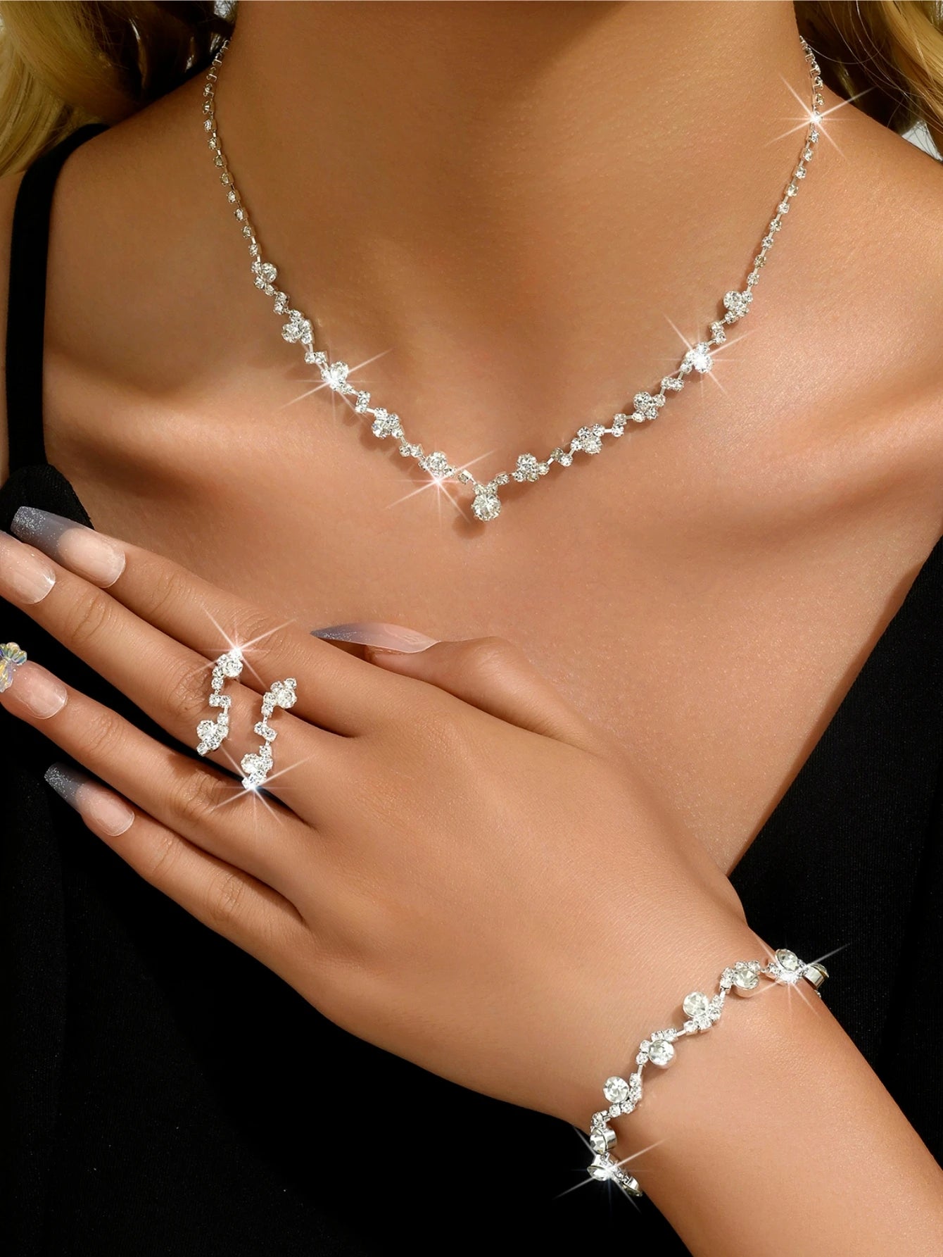 4-Piece Flower Jewelry Set for Women – Necklace, Earrings & Bracelet Wedding Party Accessories