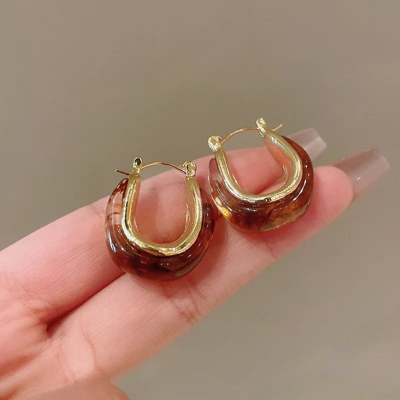 Vintage U-Shaped Hoop Earrings for Women – Copper Alloy Drip Oil Design