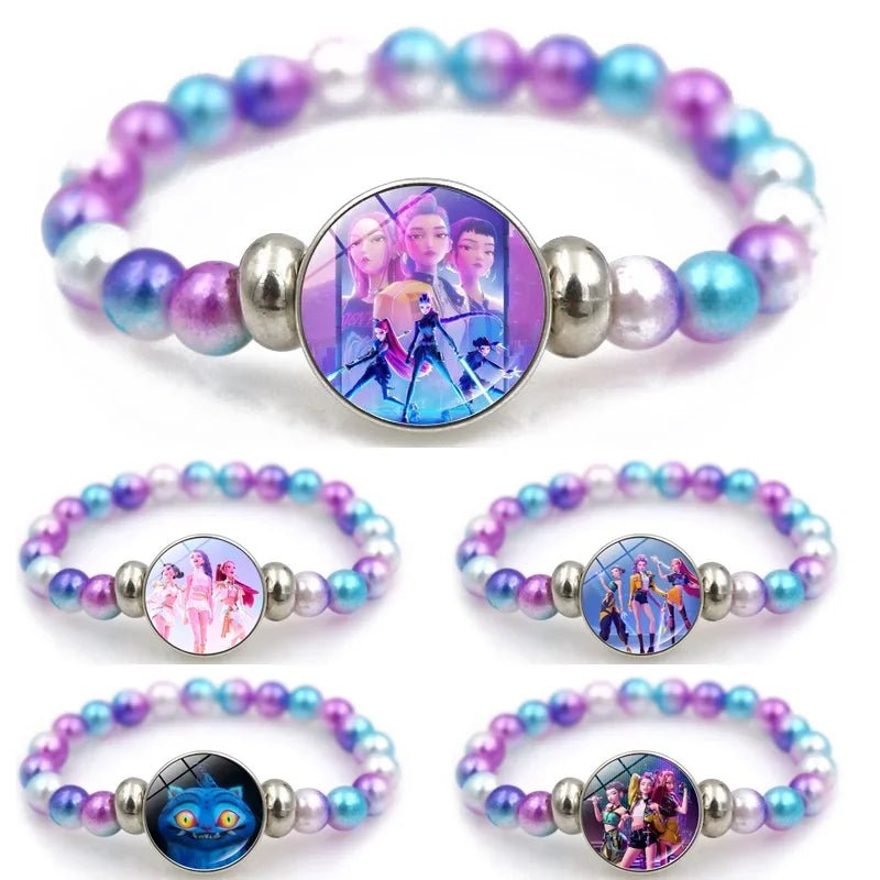 Demon Hunters Cartoon Beaded Bracelet for Girls – Cute Kids Jewelry Gift