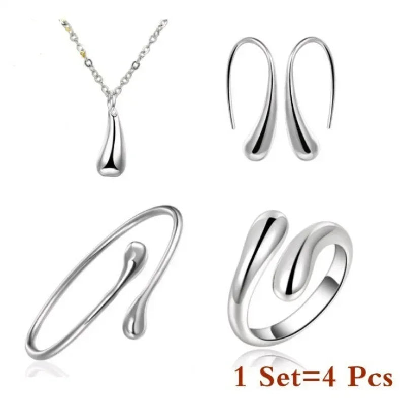 4-Piece Teardrop Jewelry Set for Women – Necklace, Earrings, Bracelet & Ring