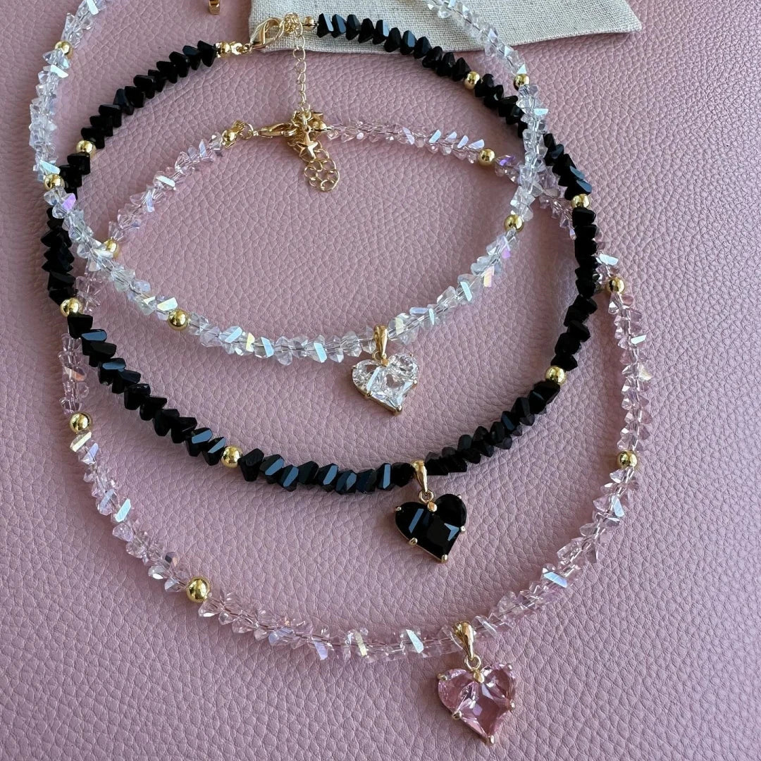 Vintage Zircon Heart Pendant Necklace for Women – Bohemian Crystal Chain Jewelry