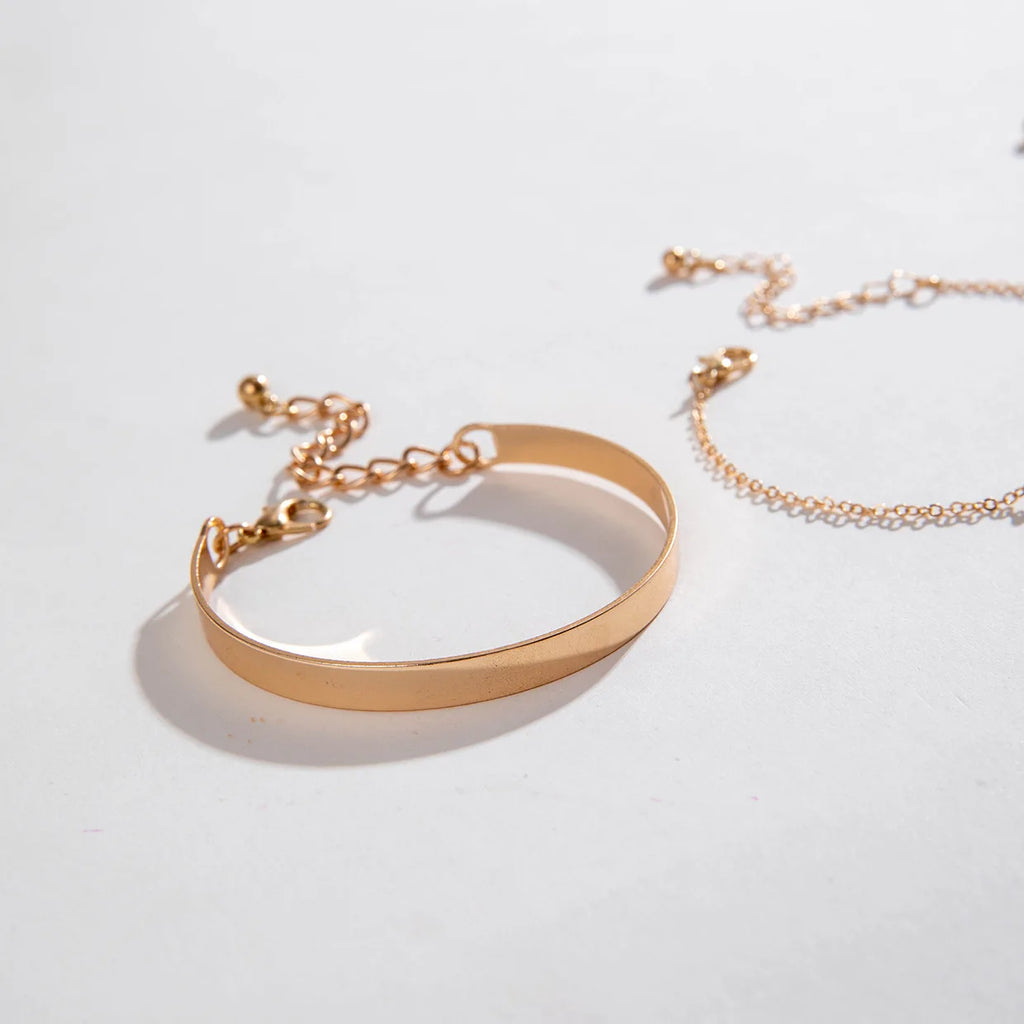 3Pcs Bohemian Rhinestone Chain Bracelet Set for Women – Gold Color Bangles