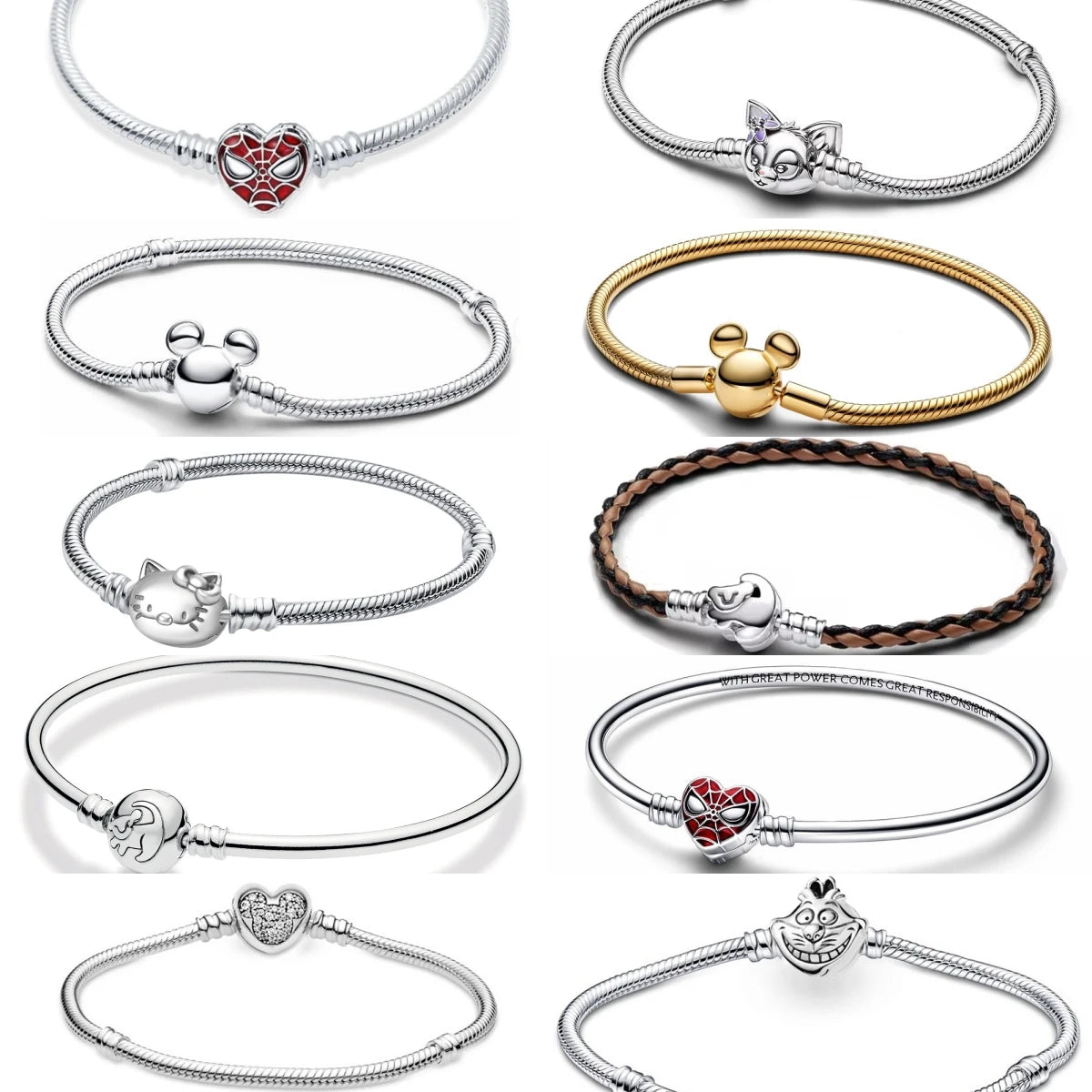 925 Sterling Silver Hello Kitty Snake Chain Charm Bracelet for Women