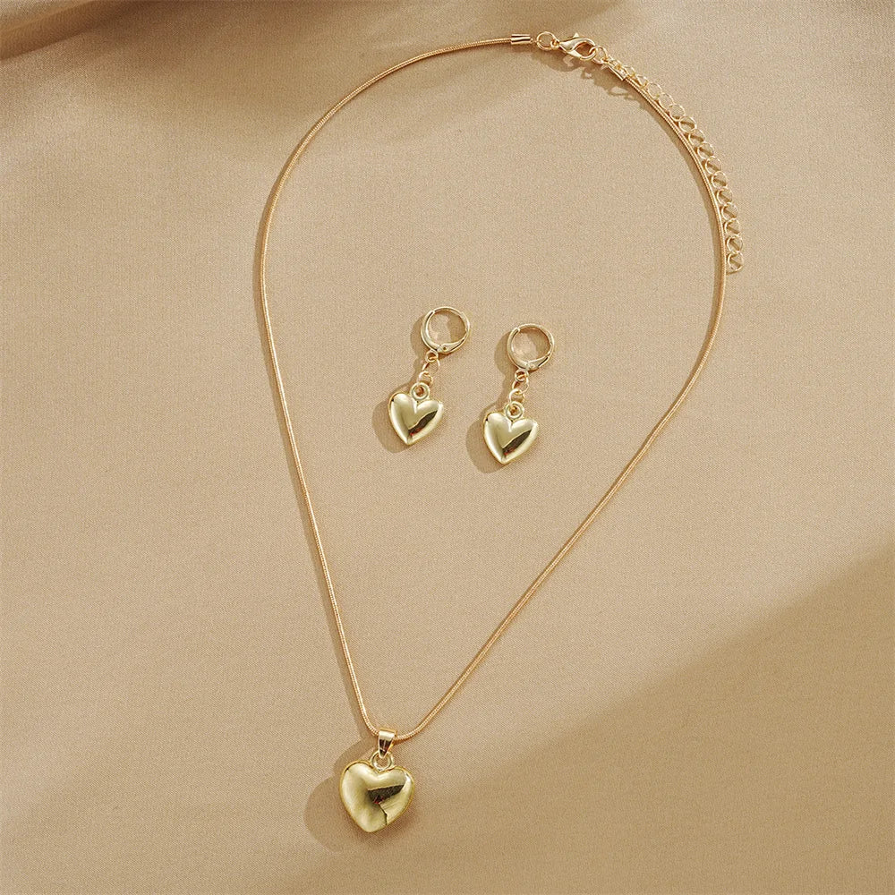 Gold Plated Heart Jewelry Set – Necklace & Dangle Earrings for Women