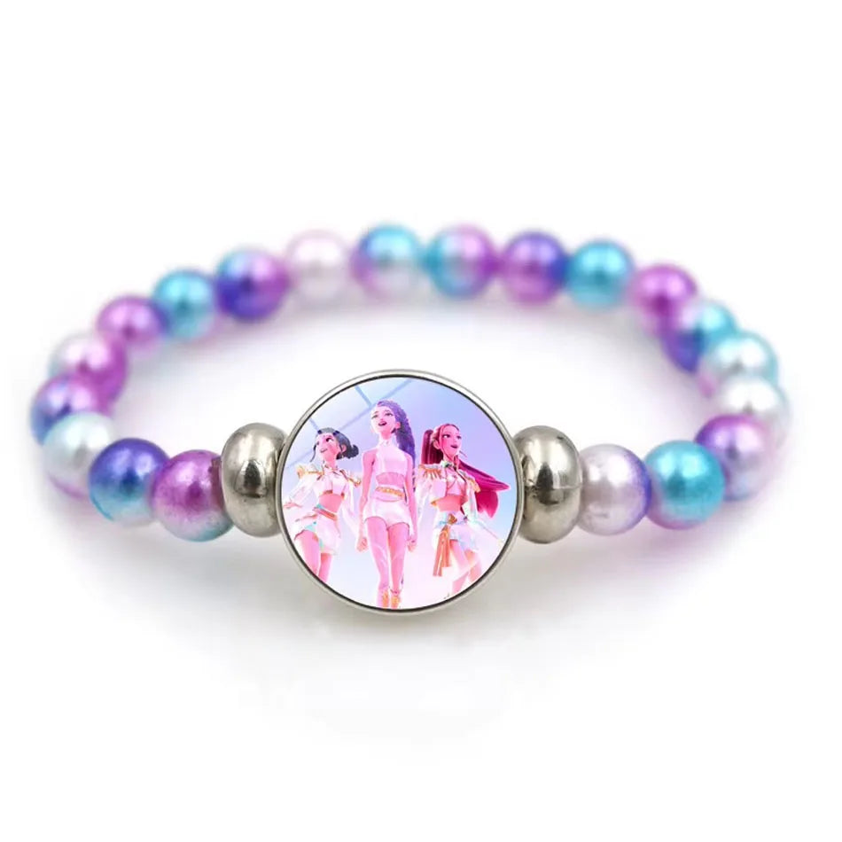 Demon Hunters Cartoon Beaded Bracelet for Girls – Cute Kids Jewelry Gift