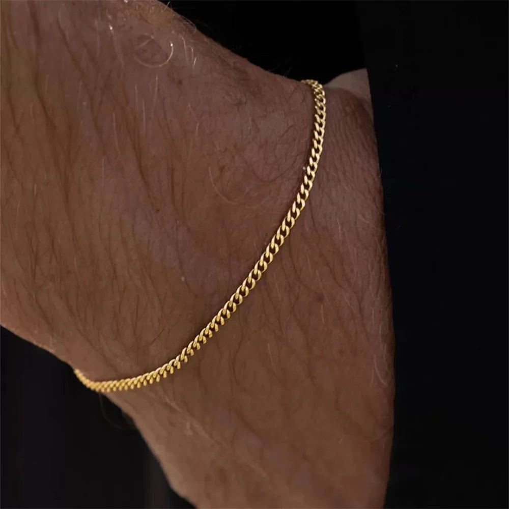 Gold Color Stainless Steel Cuban Chain Bracelet – Unisex Retro Jewelry