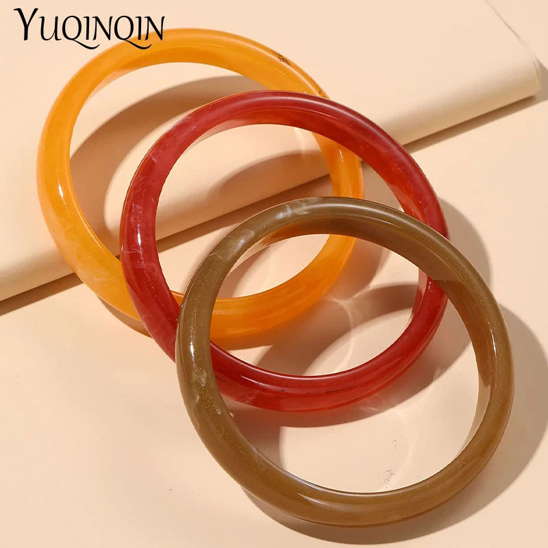 3pcs Vintage Resin Acrylic Bangle Bracelet Set for Women – Round Cuff Style