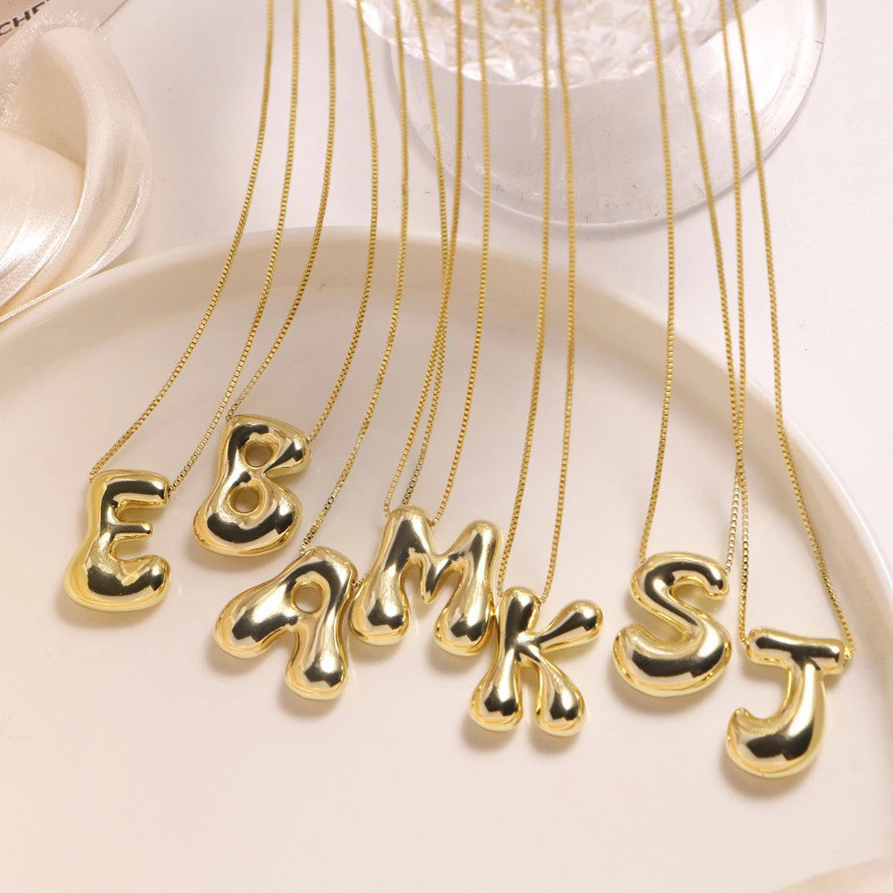 Gold Color Stainless Steel Initial Necklace for Women – Bubble Letter Pendant
