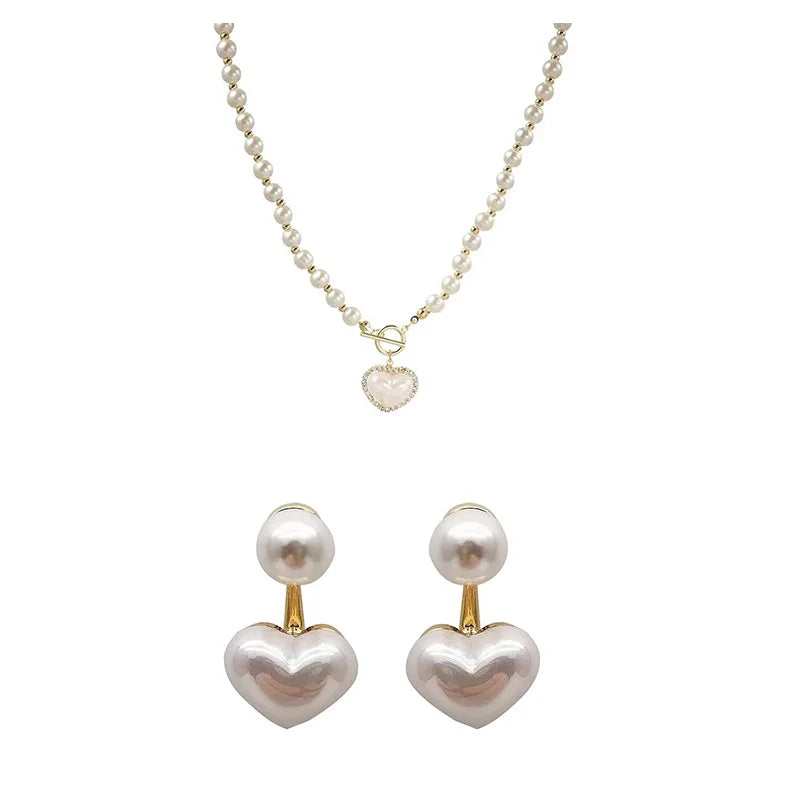 Elegant Pearl Heart Pendant Necklace for Women – Simulated Pearl Korean Jewelry