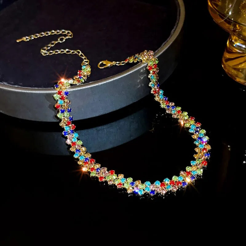 Shiny Rhinestone Choker Necklace for Women – Geometric Crystal Party Jewelry