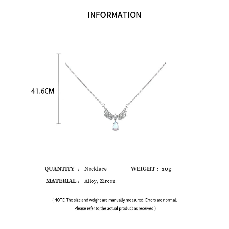 Angel Wings Pendant Necklace for Women – Moonstone Rhinestone Collarbone Jewelry