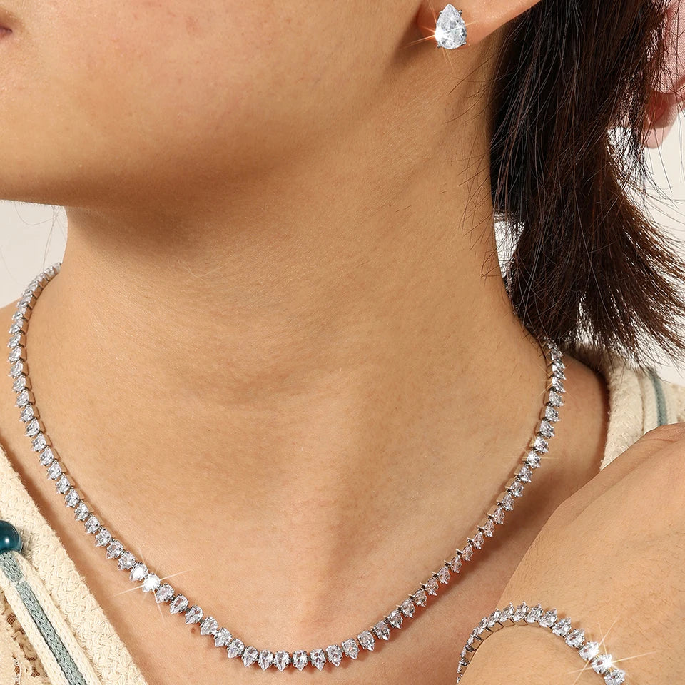 Cubic Zirconia Bridal Jewelry Set – Necklace, Earrings & Bracelet for Women