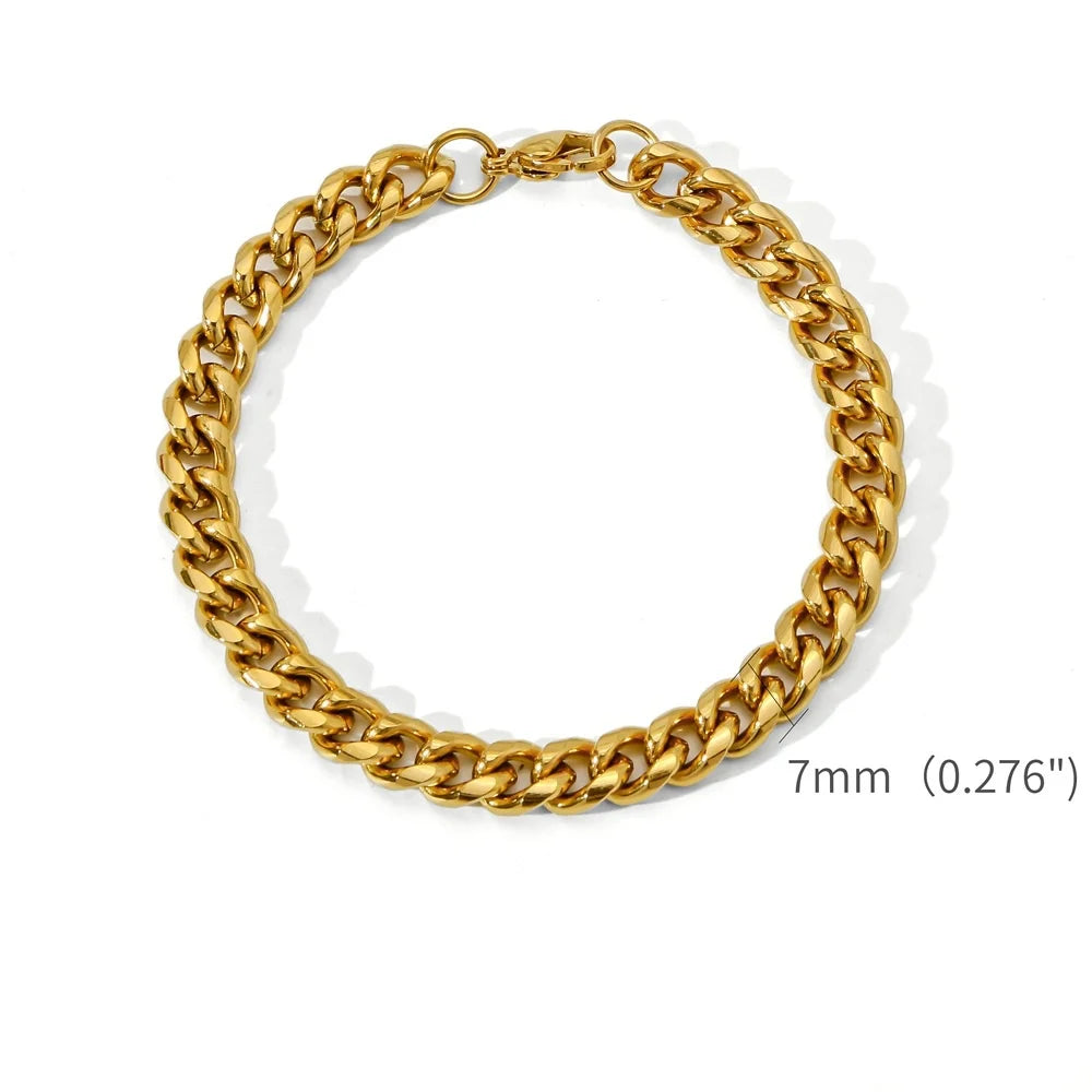 Gold Color Stainless Steel Cuban Chain Bracelet – Unisex Retro Jewelry